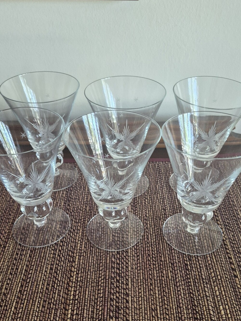 Crystal Etched Stemware - Clear Cut-Glass Wine/Water Glasses (Set of 6)